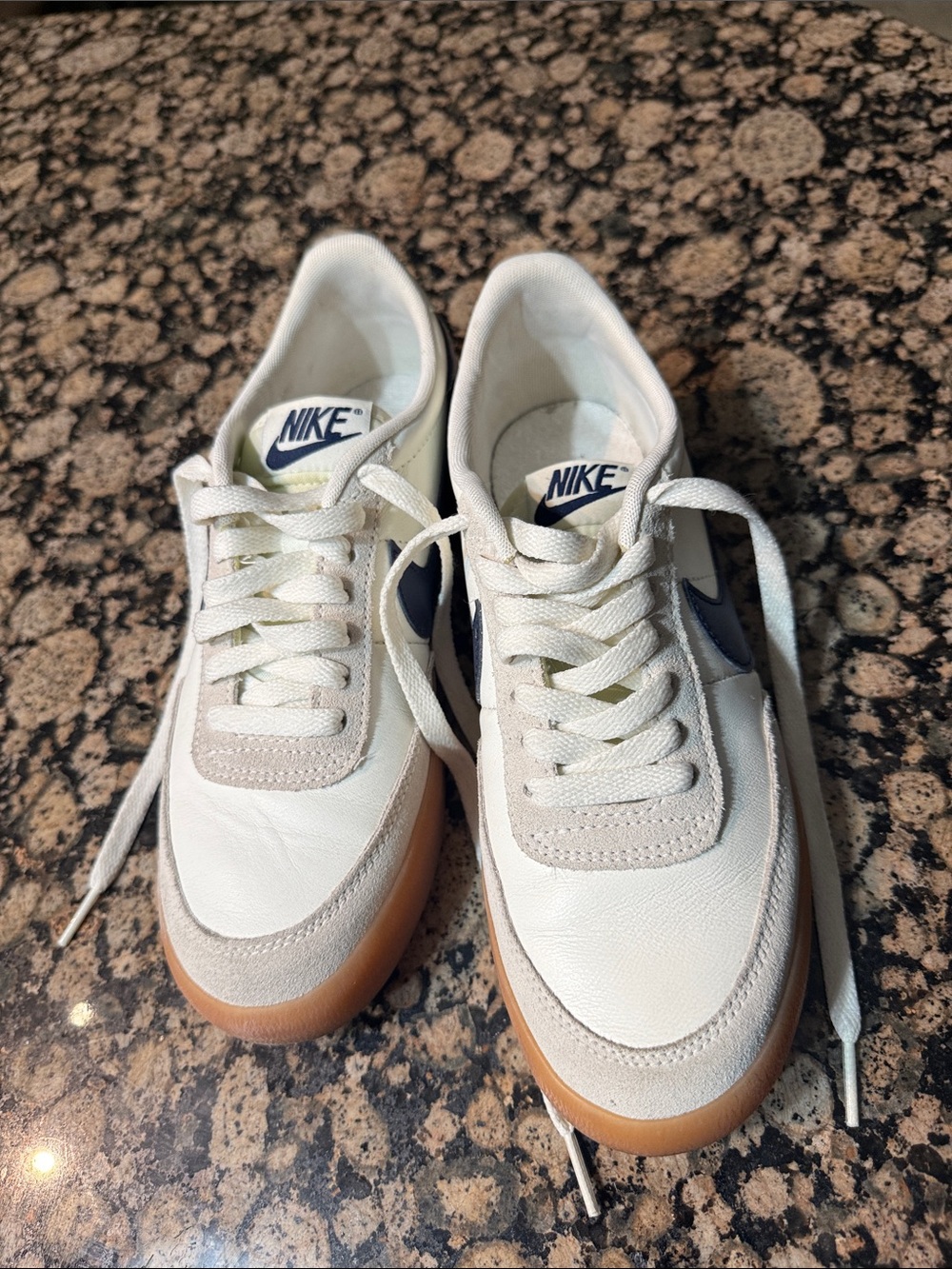 Nike Blazer White Sneakers with Navy Swoosh and Gum Sole